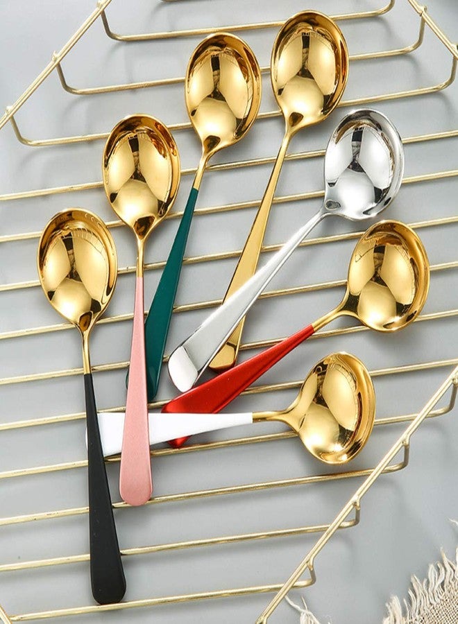 Leeonz Round Colorful Handle Soup Spoon Rice Spoons Elegant Life Dinner Spoons 304 Stainless Steel Dinner Spoon Dessert Spoon for Kitchen Tableware Coffee Shop (Pack of 5) - Image 1